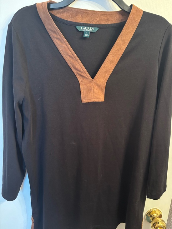 Ralph Lauren Tops - Ralph Lauren Black Tunic with Brown V-Neck Trim